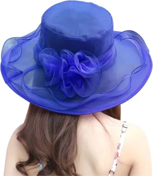 Women's Church Derby Dress Hat for Tea Party Wedding Organza Fascinator Hat with Wide Brim Sun Bucket Hat for Summer