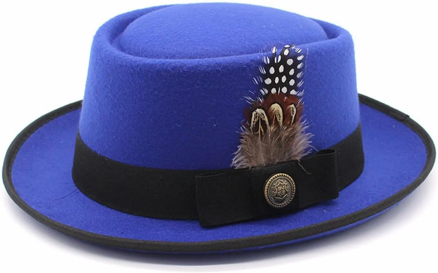 Womens Classic Flat Top British Style Fedora Hats Wide Brim Felt Boater Church Derby Hat Pork Pie Jazz Hats with Belt