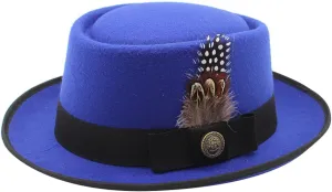 Womens Classic Flat Top British Style Fedora Hats Wide Brim Felt Boater Church Derby Hat Pork Pie Jazz Hats with Belt