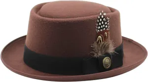 Womens Classic Flat Top British Style Fedora Hats Wide Brim Felt Boater Church Derby Hat Pork Pie Jazz Hats with Belt