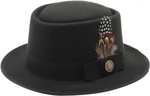Womens Classic Flat Top British Style Fedora Hats Wide Brim Felt Boater Church Derby Hat Pork Pie Jazz Hats with Belt