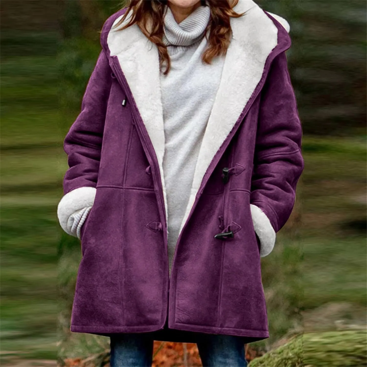 Womens Coats Plus Size Winter 2024 Warm Sherpa Fleece Lined Distressed Jackets Hooded Parka Faux Suede Pea Coat Outerwear