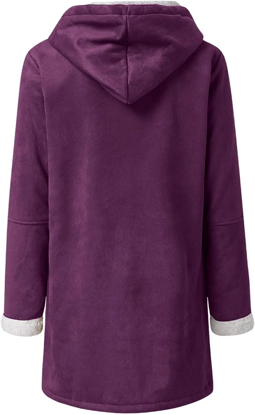 Womens Coats Plus Size Winter 2024 Warm Sherpa Fleece Lined Distressed Jackets Hooded Parka Faux Suede Pea Coat Outerwear