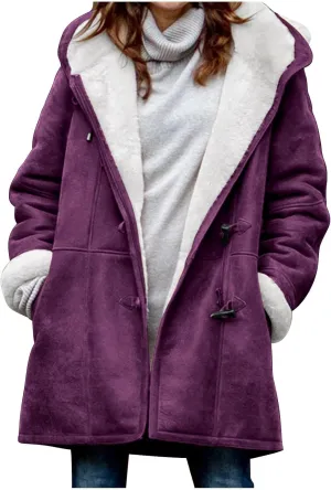 Womens Coats Plus Size Winter 2024 Warm Sherpa Fleece Lined Distressed Jackets Hooded Parka Faux Suede Pea Coat Outerwear