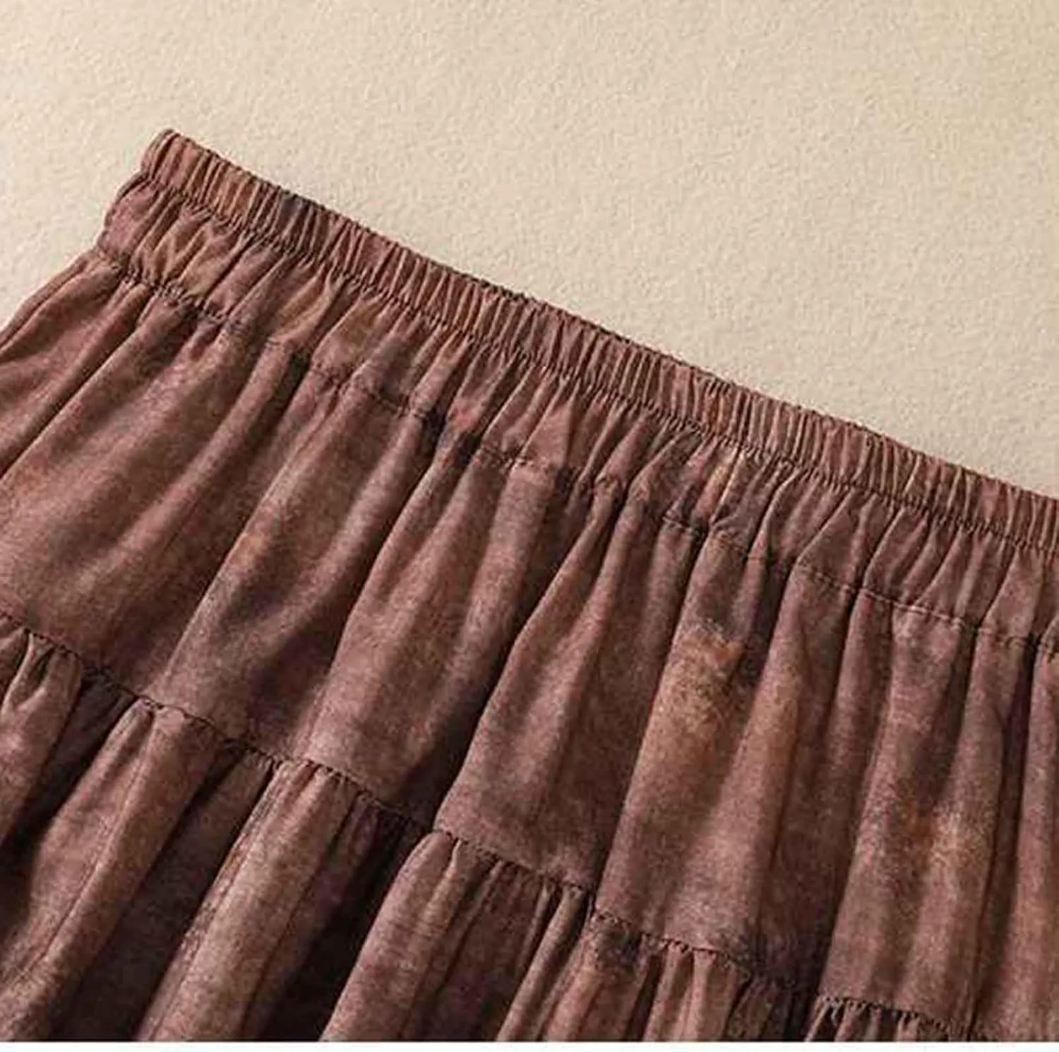 Women's Cotton Linen Skirt, Summer Boho Floral Print Flowy Midi Skirts Elastic Waist Loose Comfy Casual Skirts