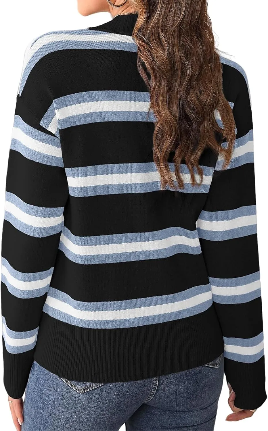 Womens Cropped Striped Cardigan Trendy Knit Color Block Long Sleeve Sweater Lightweight Open Front Button Coat Tops