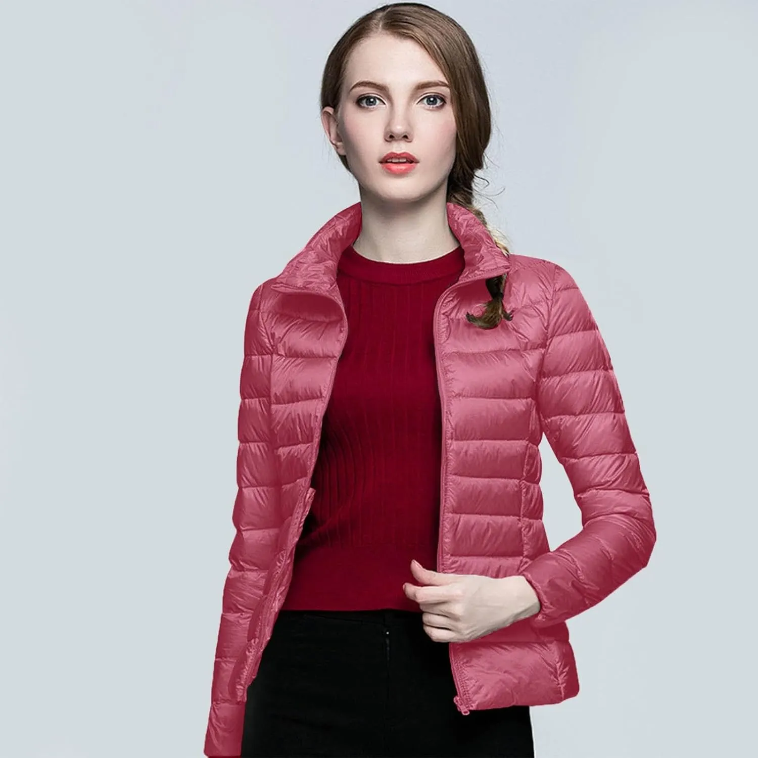 Women's Down Jackets & Parkas Warm Packable Lightweight Winter Quilted Jacket Stand Collar Slim Fit Cropped Puffer Jackets