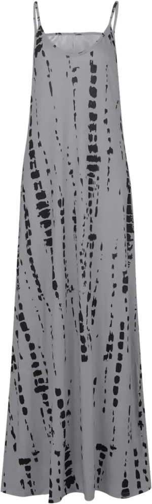 Women's Dresses Summer 2024 Sleeveless Loose Maxi Dresses Casual Tie-Dye Print Long Dress Casual, S-5XL