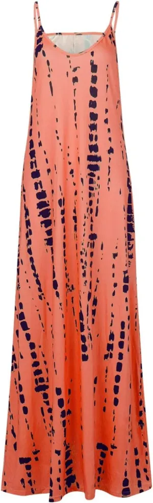 Women's Dresses Summer 2024 Sleeveless Loose Maxi Dresses Casual Tie-Dye Print Long Dress Casual, S-5XL