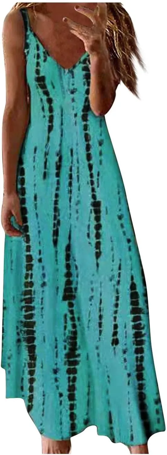 Women's Dresses Summer 2024 Sleeveless Loose Maxi Dresses Casual Tie-Dye Print Long Dress Casual, S-5XL