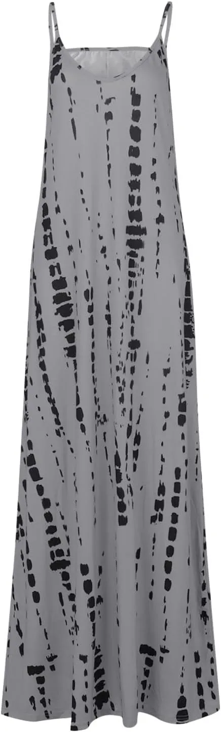 Women's Dresses Summer 2024 Sleeveless Loose Maxi Dresses Casual Tie-Dye Print Long Dress Casual, S-5XL