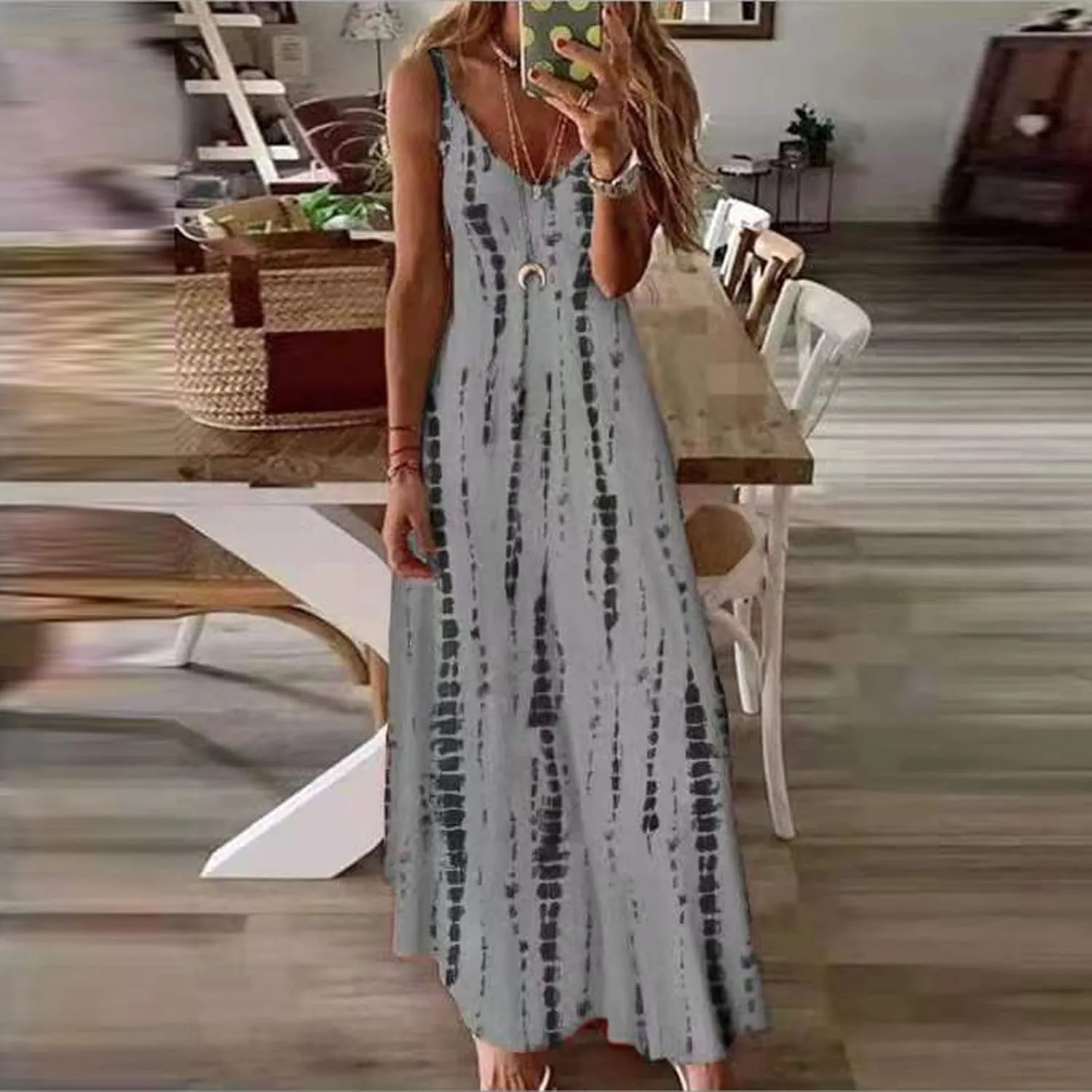 Women's Dresses Summer 2024 Sleeveless Loose Maxi Dresses Casual Tie-Dye Print Long Dress Casual, S-5XL