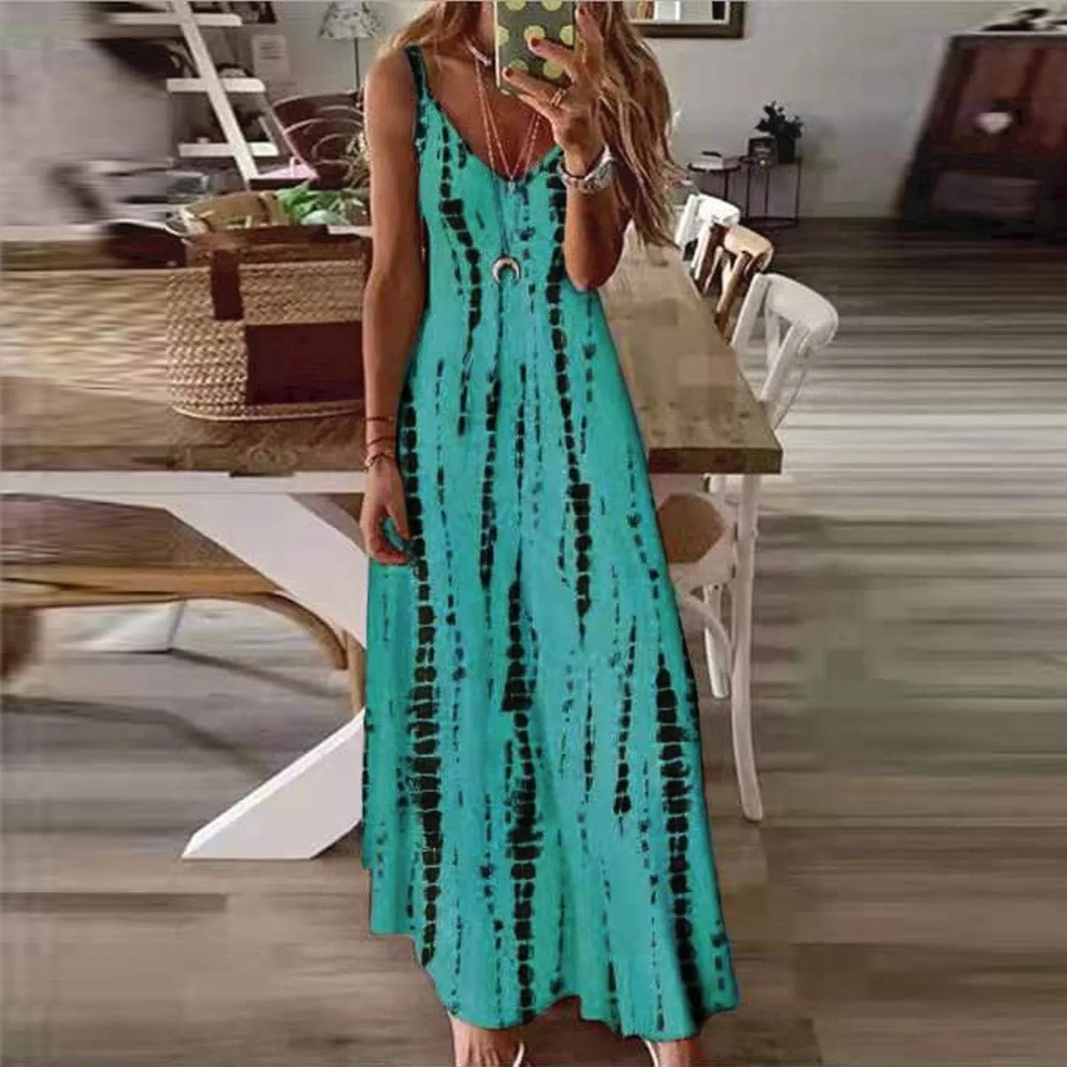 Women's Dresses Summer 2024 Sleeveless Loose Maxi Dresses Casual Tie-Dye Print Long Dress Casual, S-5XL