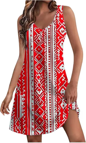 Womens Elegant Summer Dresses Casual Floral Printed V-Neck Tank Dress Loose Beach Vacation Flowy A-Line Sundresses