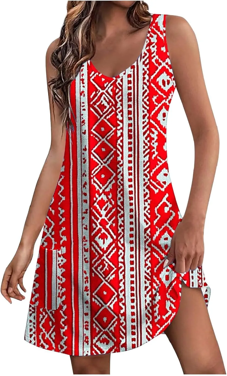 Womens Elegant Summer Dresses Casual Floral Printed V-Neck Tank Dress Loose Beach Vacation Flowy A-Line Sundresses