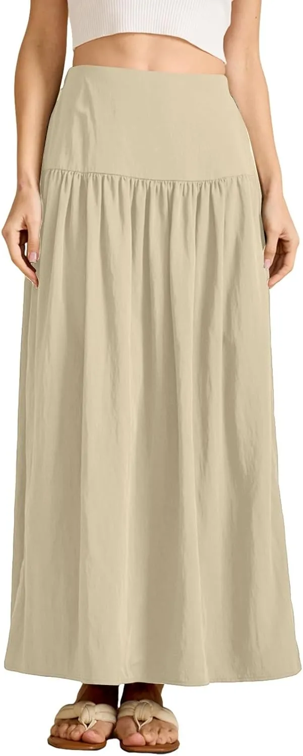 Women's Flared Flowy Long Skirt High Waist A-Line Maxi Skirts Elegant