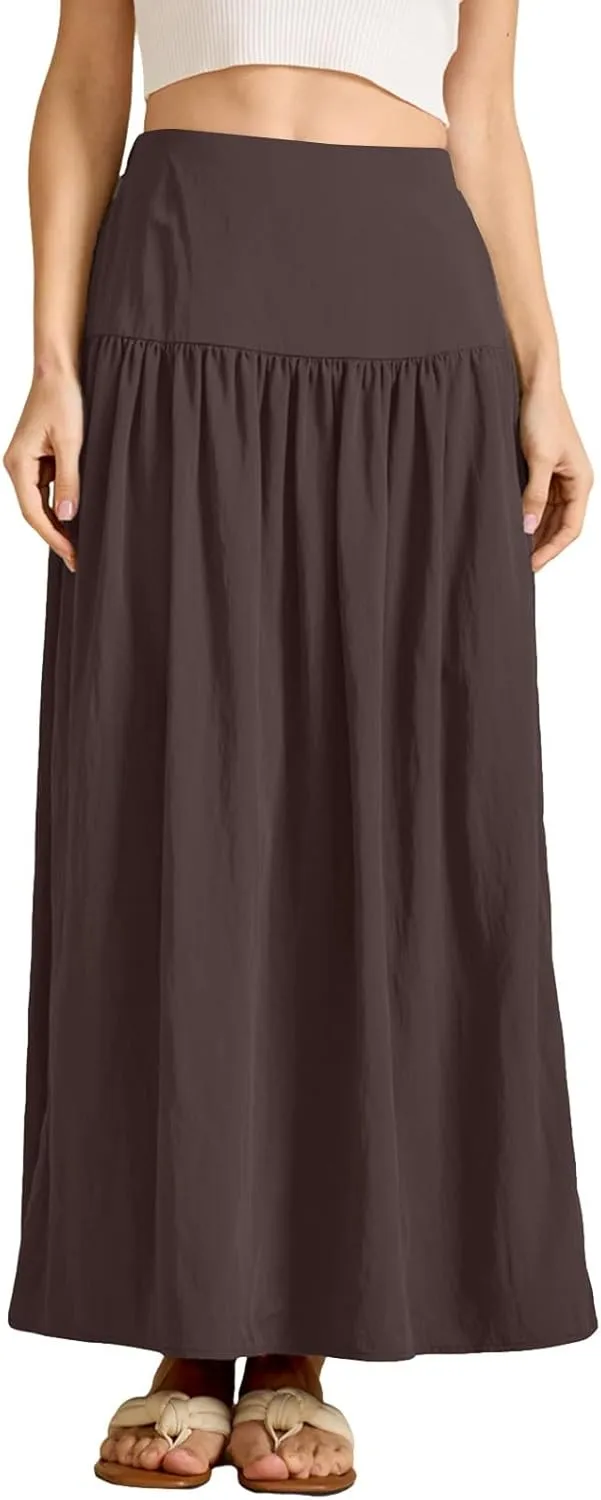 Women's Flared Flowy Long Skirt High Waist A-Line Maxi Skirts Elegant