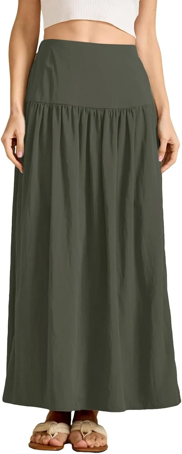 Women's Flared Flowy Long Skirt High Waist A-Line Maxi Skirts Elegant