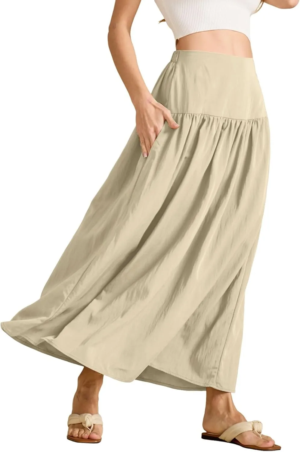 Women's Flared Flowy Long Skirt High Waist A-Line Maxi Skirts Elegant