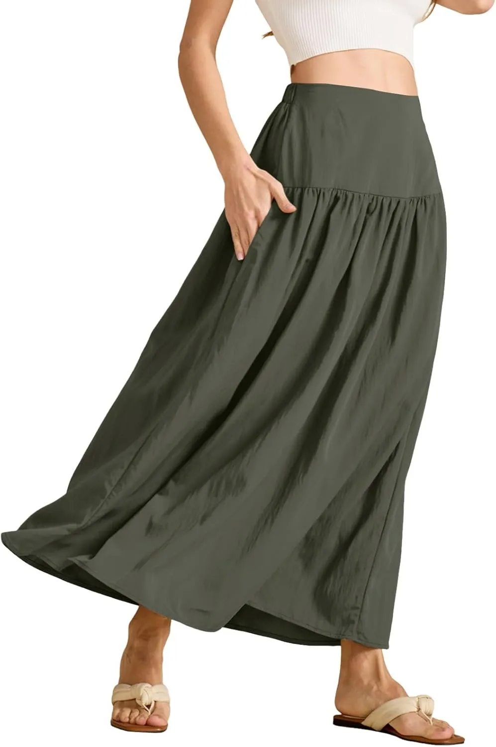 Women's Flared Flowy Long Skirt High Waist A-Line Maxi Skirts Elegant
