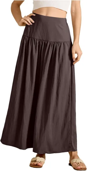 Women's Flared Flowy Long Skirt High Waist A-Line Maxi Skirts Elegant