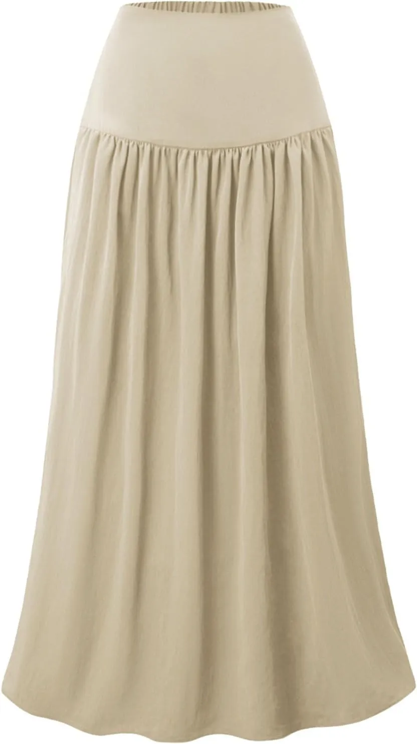 Women's Flared Flowy Long Skirt High Waist A-Line Maxi Skirts Elegant