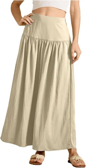 Women's Flared Flowy Long Skirt High Waist A-Line Maxi Skirts Elegant