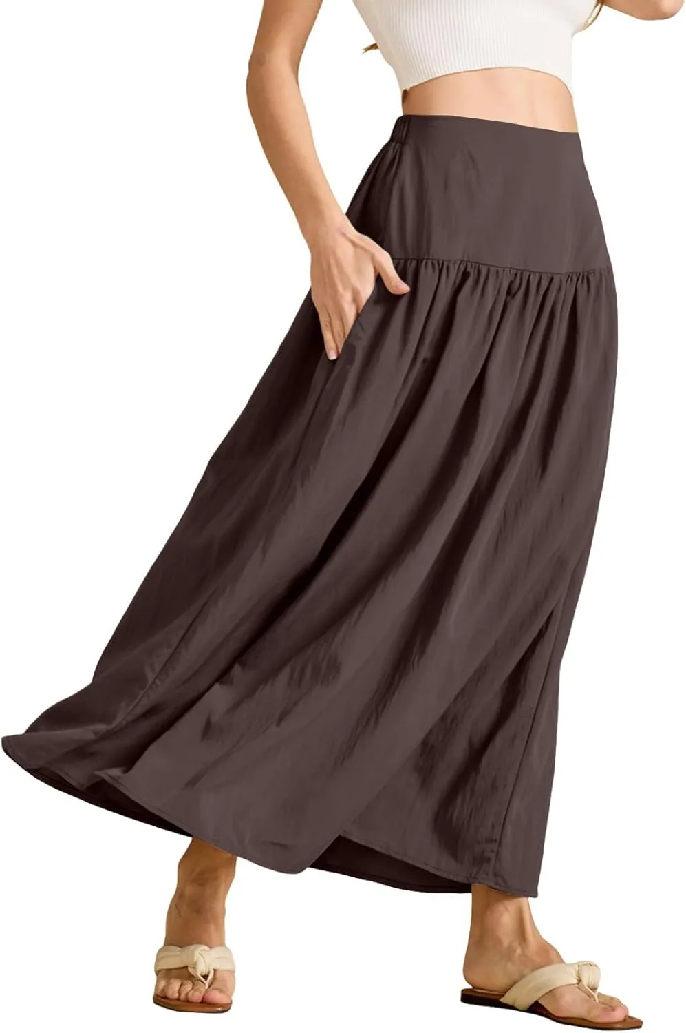 Women's Flared Flowy Long Skirt High Waist A-Line Maxi Skirts Elegant