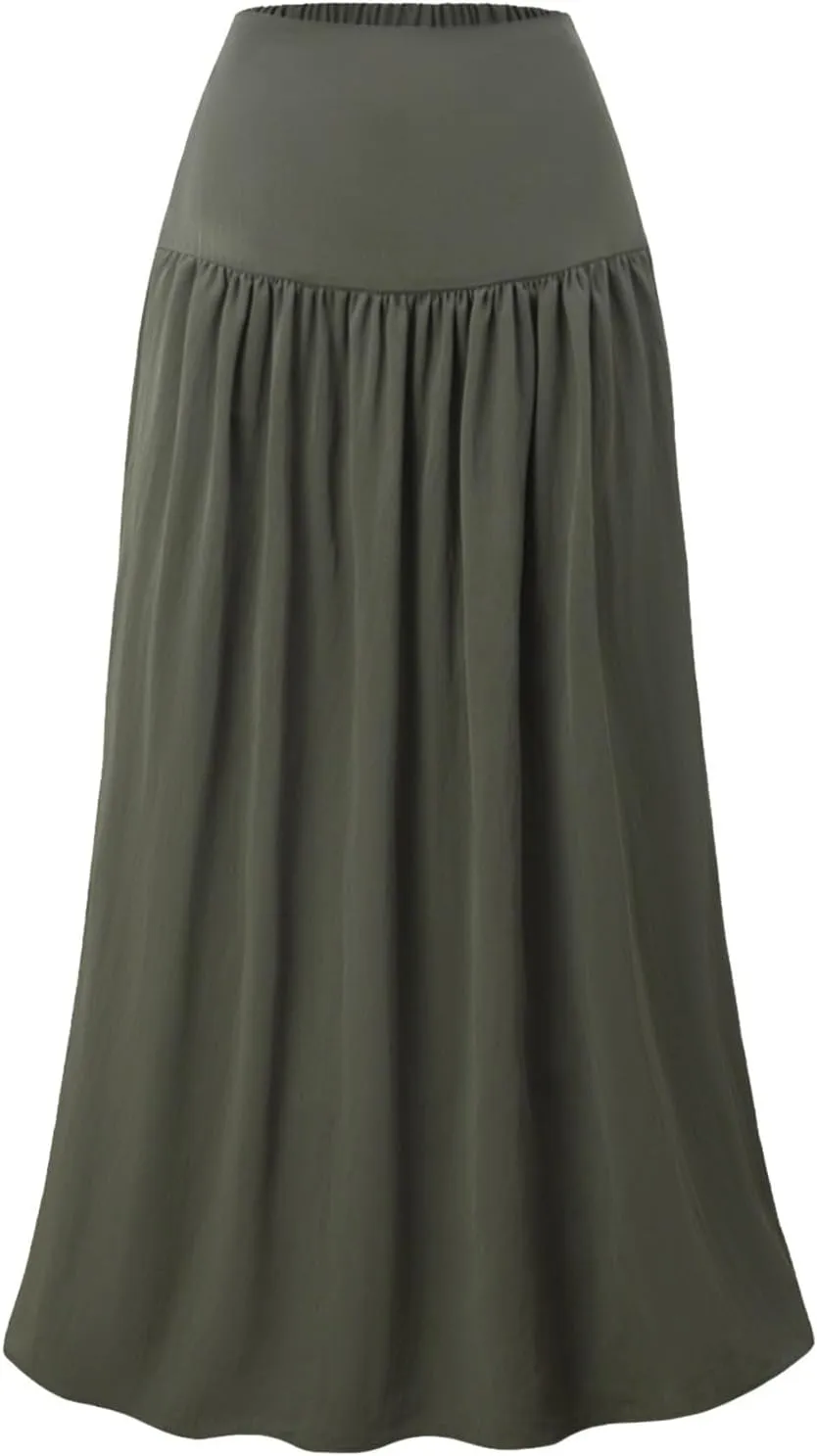 Women's Flared Flowy Long Skirt High Waist A-Line Maxi Skirts Elegant