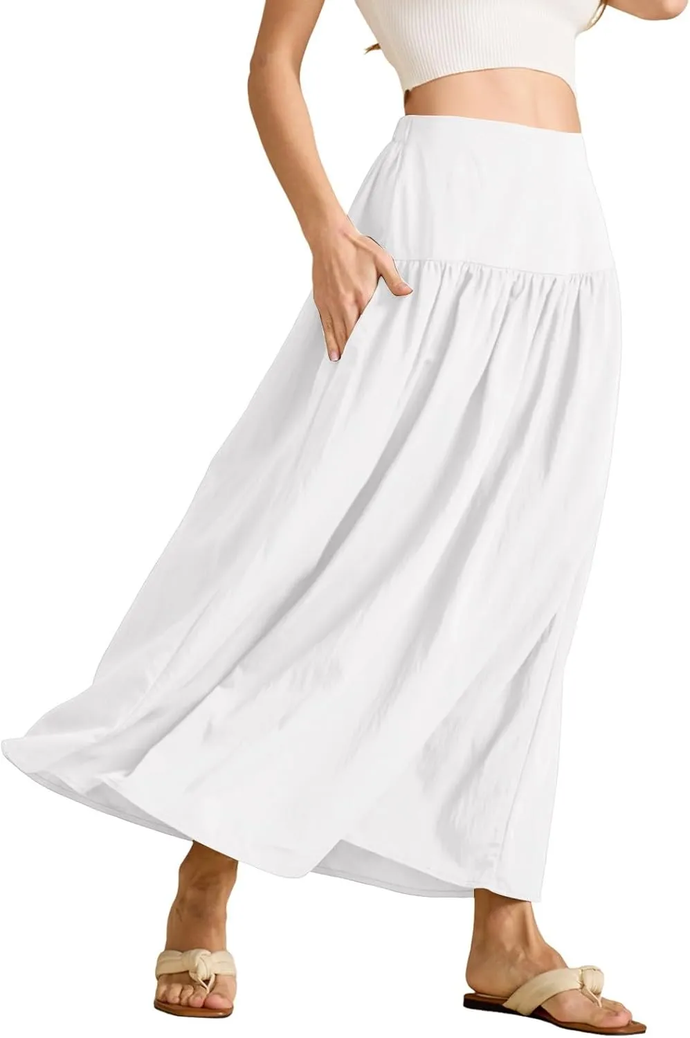 Women's Flared Flowy Long Skirt High Waist A-Line Maxi Skirts Elegant