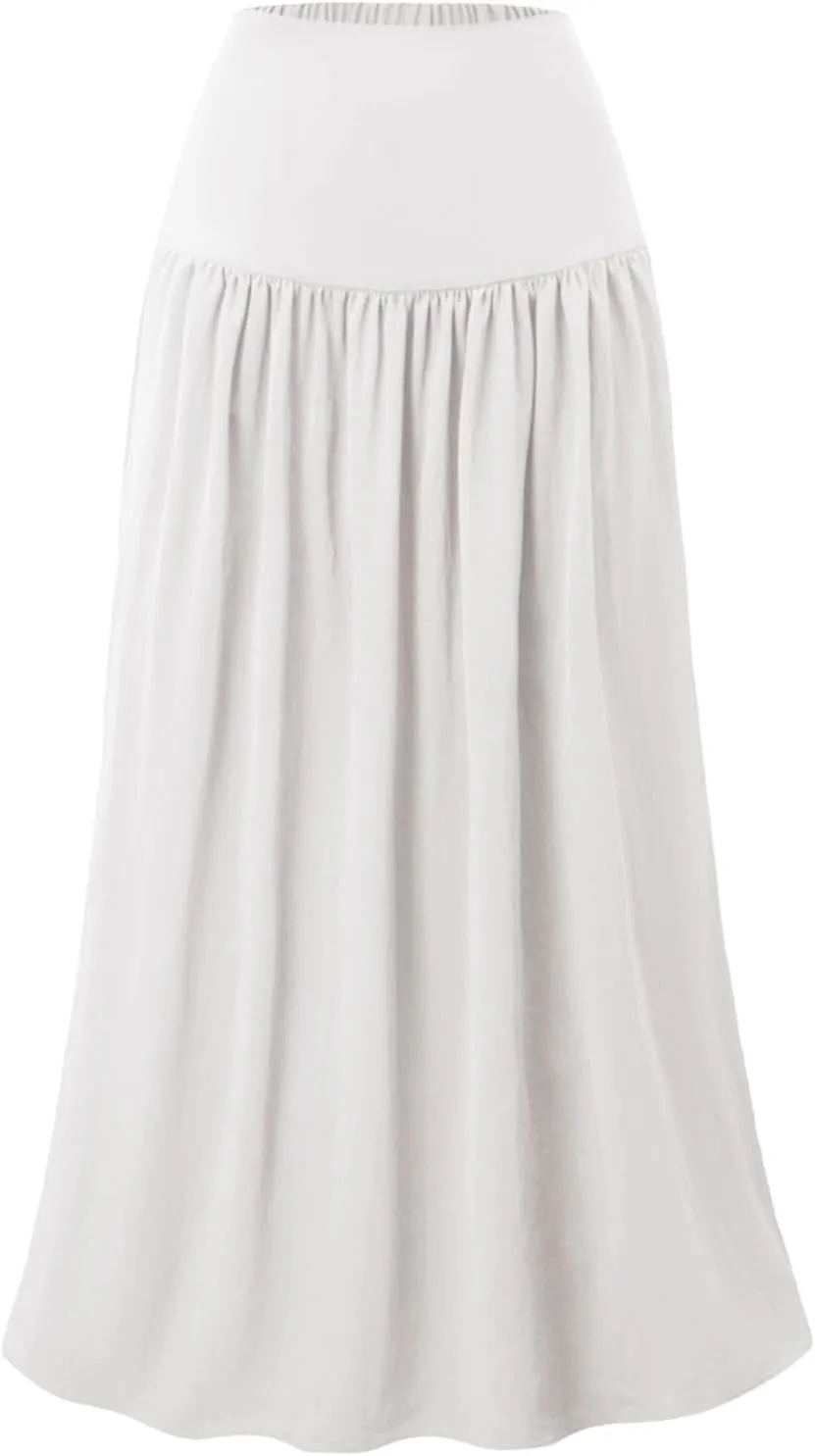 Women's Flared Flowy Long Skirt High Waist A-Line Maxi Skirts Elegant