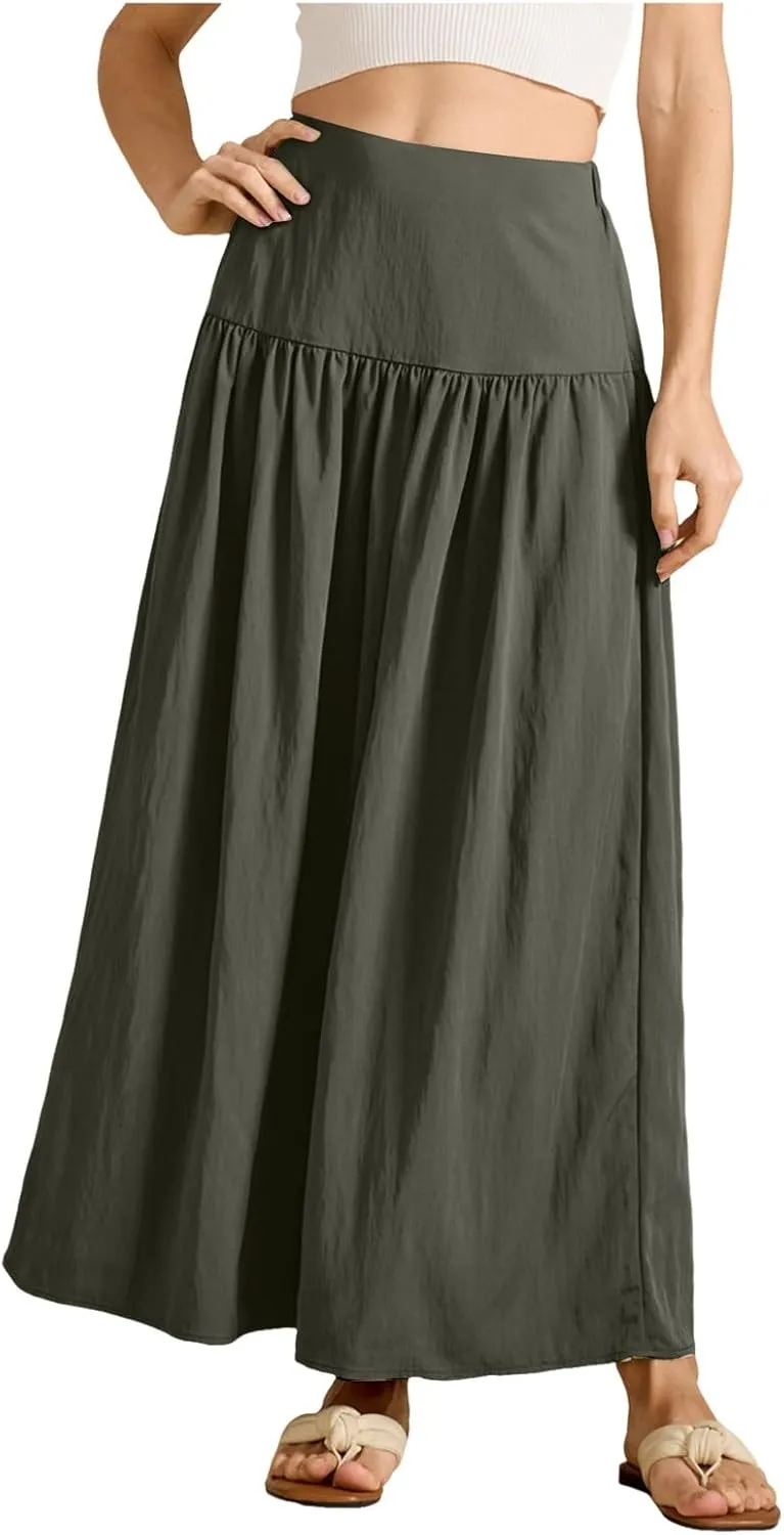 Women's Flared Flowy Long Skirt High Waist A-Line Maxi Skirts Elegant