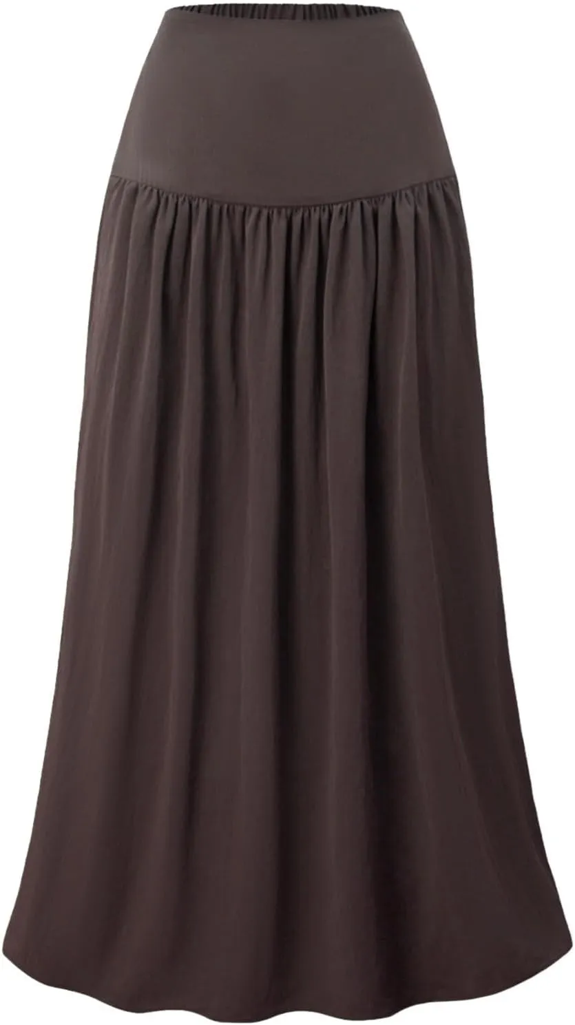 Women's Flared Flowy Long Skirt High Waist A-Line Maxi Skirts Elegant