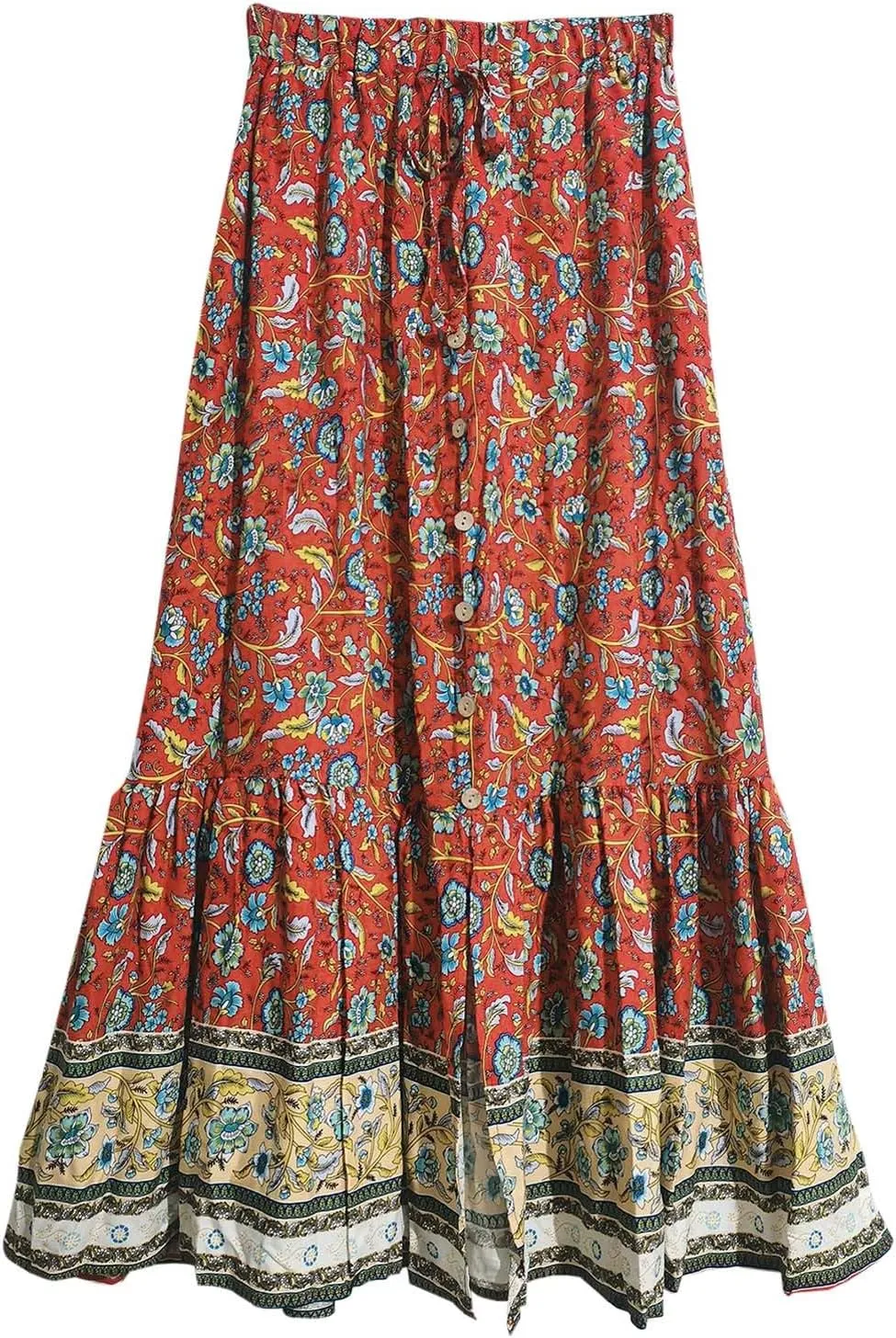 Women's Floral Print Midi Maxi Skirts 2025 Summer Casual Aline Beach Skorts Elastic High Waist Pleated Flowy Long Skirt