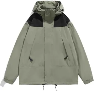 Womens Jackets Fall Color Block Long Sleeve Hooded Winter Coats Outdoor Hiking Clothes Outerwear with Pockets