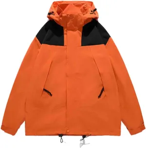 Womens Jackets Fall Color Block Long Sleeve Hooded Winter Coats Outdoor Hiking Clothes Outerwear with Pockets