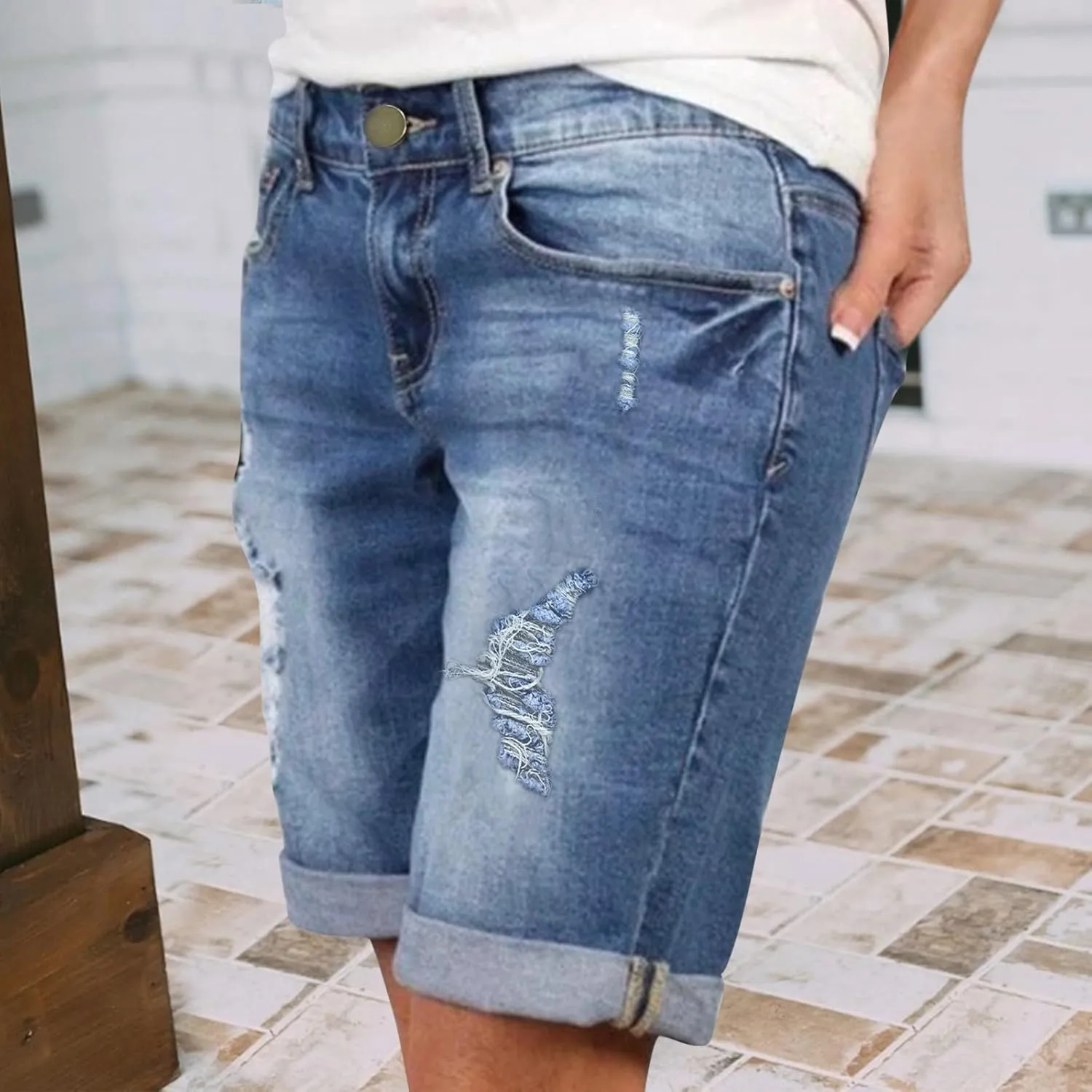 Womens Jean Shorts Cut Off Denim Shorts High Waisted Ripped Distressed Casual Summer Stretchy Ripped Shorts