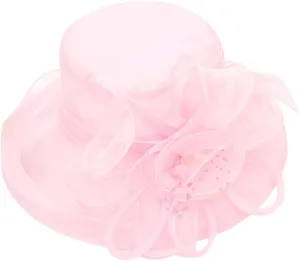 Women's Kentucky Church Derby Hat Organza Bowknot Fascinator Wedding Tea Party Hats Leaf Flower Wide Brim Sun Hat