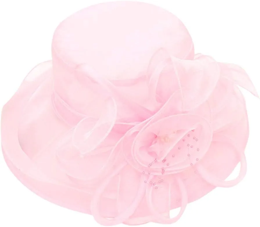 Women's Kentucky Church Derby Hat Organza Bowknot Fascinator Wedding Tea Party Hats Leaf Flower Wide Brim Sun Hat