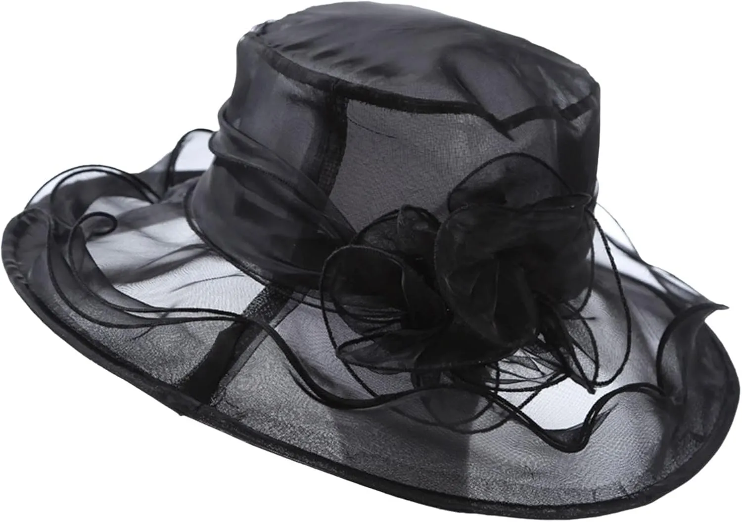 Womens Kentucky Church Derby Hats Fascinators Fancy Hats for Women Tea Party Wide Brim Organza Church Hats Sun Hats