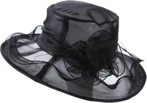 Womens Kentucky Church Derby Hats Fascinators Fancy Hats for Women Tea Party Wide Brim Organza Church Hats Sun Hats