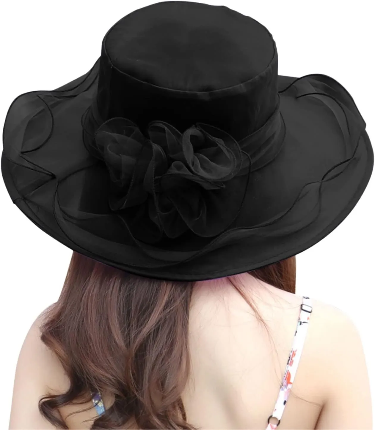 Womens Kentucky Church Derby Hats Fascinators Fancy Hats for Women Tea Party Wide Brim Organza Church Hats Sun Hats