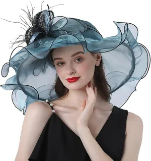 Women's Kentucky Church Wide Brim Organza Derby Hat Summer Sun Hats Fascinator Bridal Tea Party Wedding Travle Cap