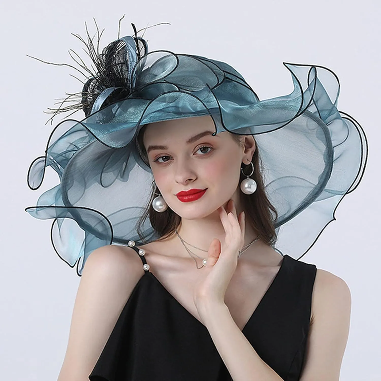 Women's Kentucky Church Wide Brim Organza Derby Hat Summer Sun Hats Fascinator Bridal Tea Party Wedding Travle Cap
