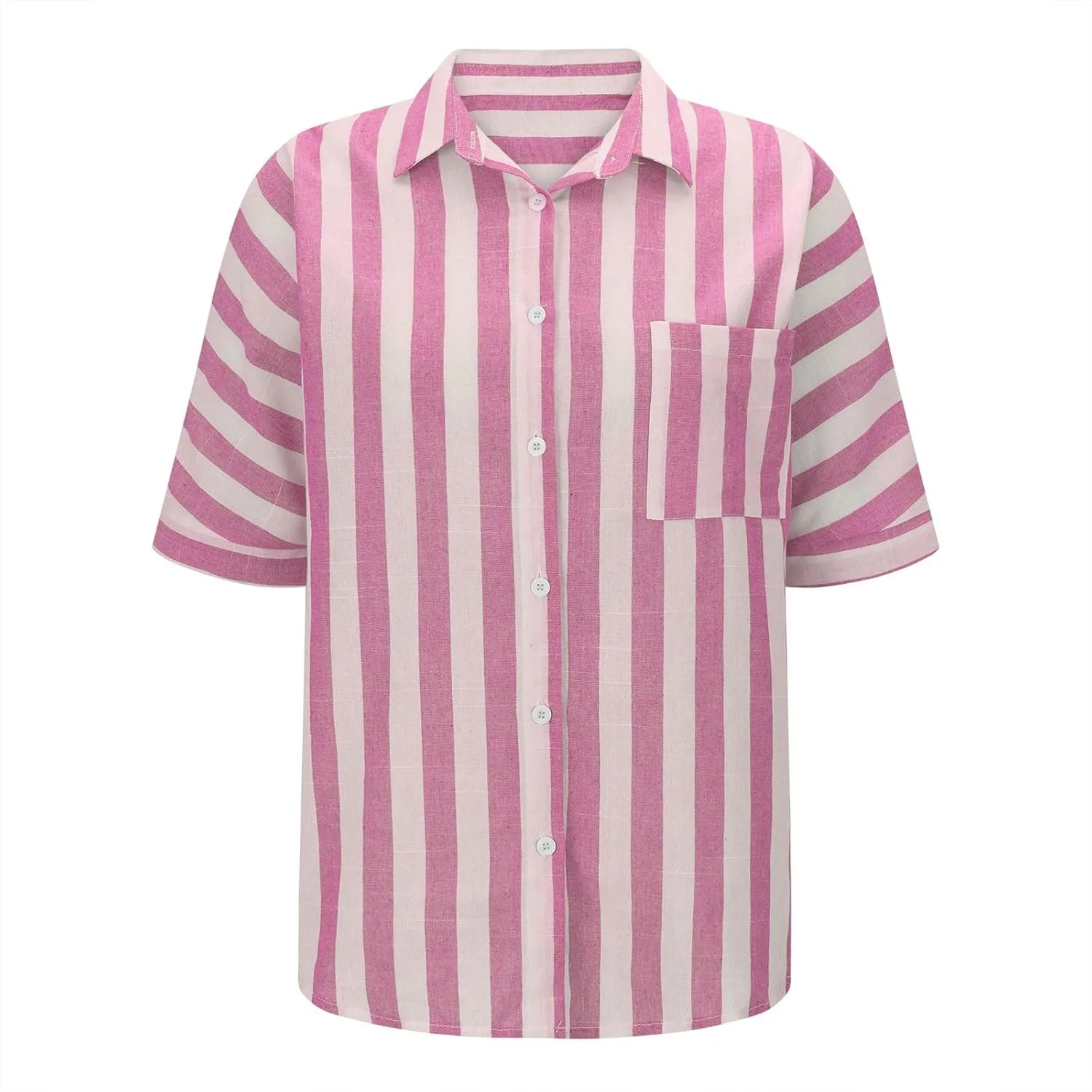 Womens Linen Short Sleeve Shirts Casual Collared Button Down T Shirts Casual Fashion Striped Print Summer Blouse Tops
