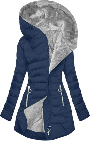 Women'S Long Jacket Fleece Zip Up Jacket Quilted Puffer Hooded Coat With Pockets Sherpa Lined Jacket Parkas Coat