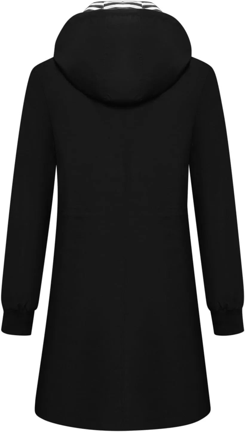 Women's Long Raincoat Waterproof Trench Coats Hooded Windbreaker Zip Up Utility Jackets Winter/Fall Outwear Hoodies
