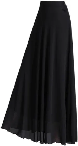 Women's Long Skirt Black Chiffon Summer Mesh Flare Long A Line Skirts for Women