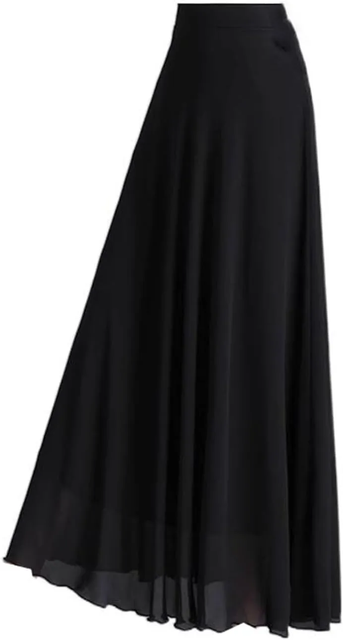 Women's Long Skirt Black Chiffon Summer Mesh Flare Long A Line Skirts for Women
