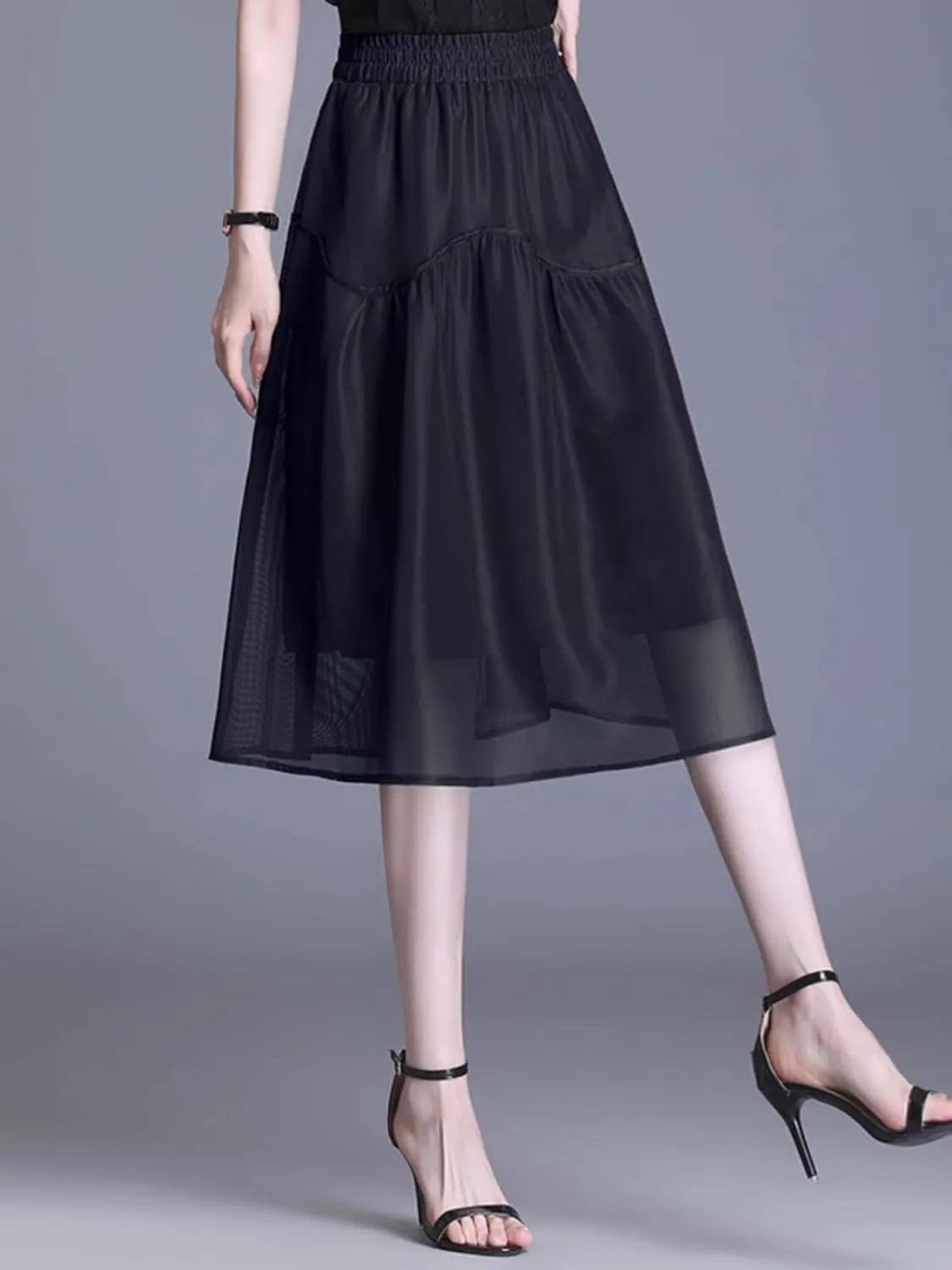 Women's Long Skirt High-Waist Mid-Length Mesh Summer A Line Skirts for Women